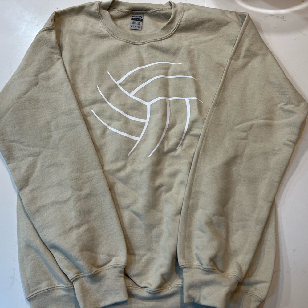 Tan crew neck volleyball sweater